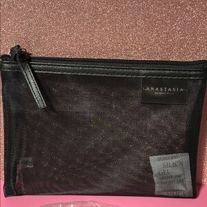 (3) ANASTASIA BEVERLY HILLS Black Mesh Zip Pouch cosmetic Bags 5” by 6 3/4” NEW